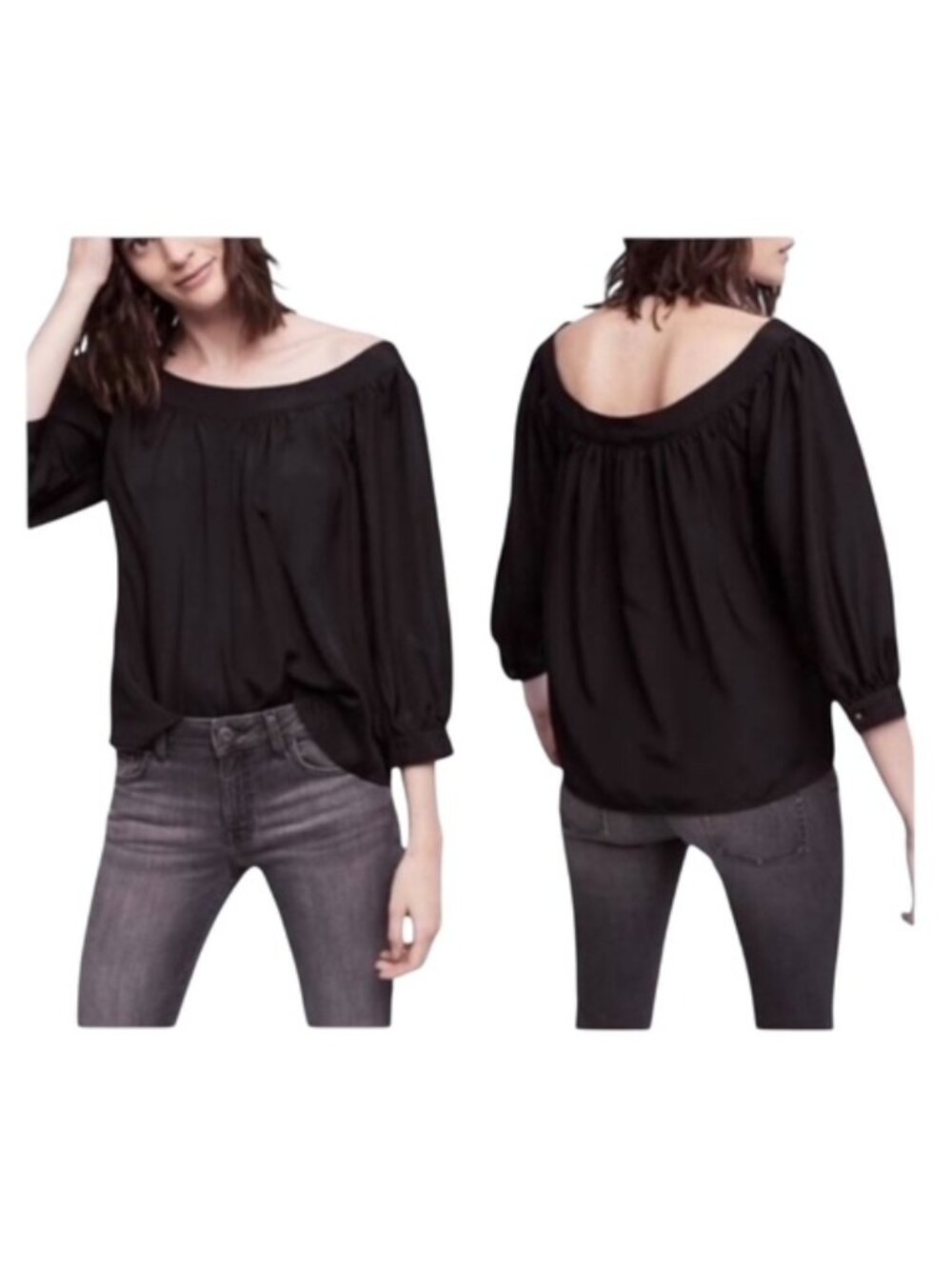 Maeve Anthropologie Medium Black 3/4 Sleeve On Off Shoulder Blouse